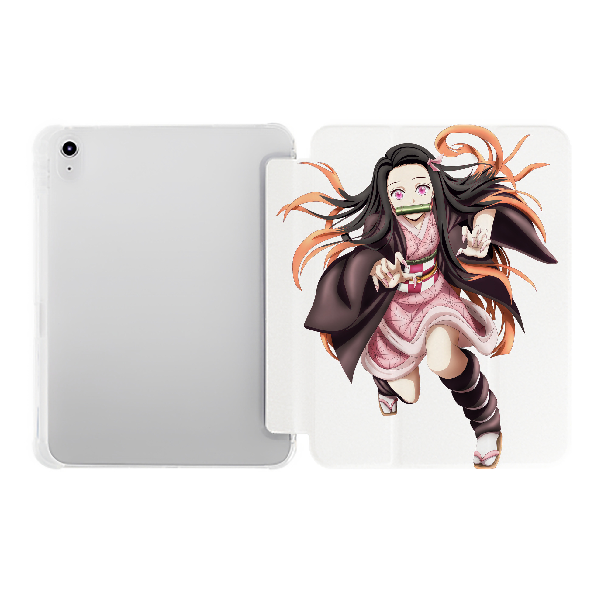 （画像用） 鬼滅の刃（きめつのやいば）竈門 禰󠄀豆子／かまど ねずこ Kamado Nezuko IPad ケース ペン収納付き 三つ折りスタンド PUレザー×シリコン 対応機種9.5/10.5/10.9インチ
